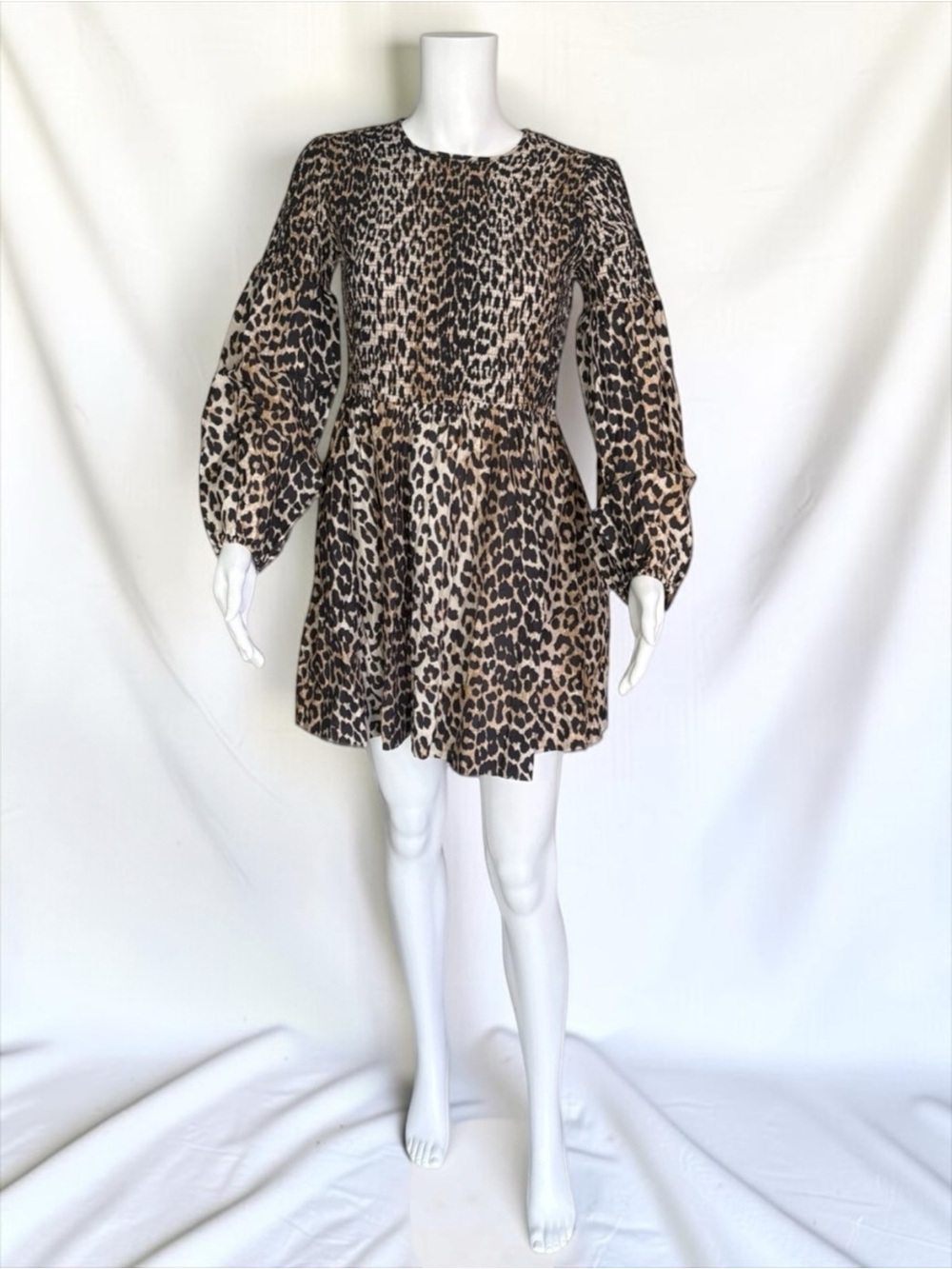 Ganni Cotton Silk Leopard Smock Mini Dress NWT 6